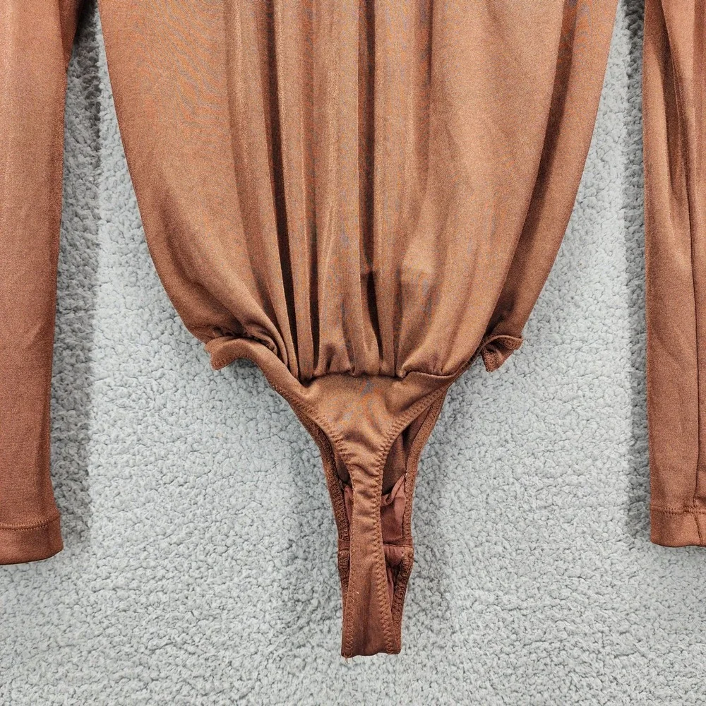 Intimately Free‎ People Brown Long Sleeve Plunging Neckline Ruched Bodysuit XS